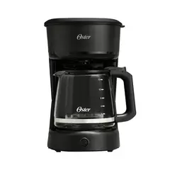 OSTER - Cafetera de 12 Tazas de Capacidad con Filtro Reutilizable, Botón con Luz de Encendido y Apagado, Función Pausa y Servir, Ventanilla de Agua, Jarra con Medidas, Color Negro