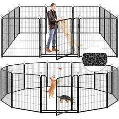 undefined - Corral para Perros de Exterior Extra Ancho con Puerta 12 Paneles Negro