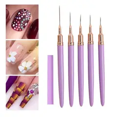 GENERAL - Set 5 Pinceles Con Tapa Liner Cerdas Finas Profesionales Lila
