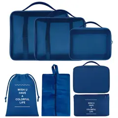 ENERGY PLUS - Set X7 Bolsas Organizadoras Para Maleta Cubos Viaje Práctico Azul