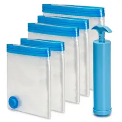 ENERGY PLUS - Set X5 Bolsas Al Vacío Para Ropa Y Cobijas con Bomba Manual