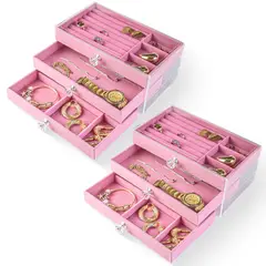 ENERGY PLUS - Set X2 Joyero Organizador 3 Niveles Transparente Divisiones Rosado