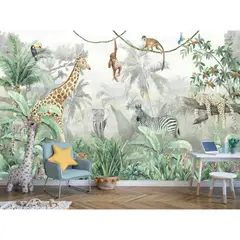 undefined - Papel Tapiz Infantil Reyhui de Safari Tropical para Dormitorio o Sala