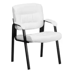 undefined - Silla De Oficina Para Invitados En Cuero Blanco Con Marco Negro Flash Furniture