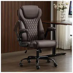 undefined - Silla Ejecutiva Ergonómica de Cuero con Brazos Abatibles y Respaldo Alto