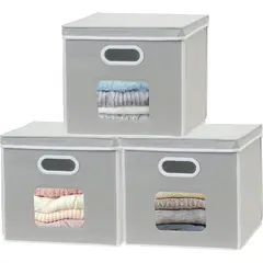 undefined - Cajas Organizadoras con Ventana Tapa y Asas para Almacenamiento Versátil