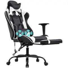 undefined - Silla Ergonómica BestOffice Blanca con Masaje y Reposapiés Ajustable