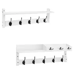 undefined - Perchero De Pared Homode Blanco Con Estante Y Ganchos Para Llaves Y Abrigos