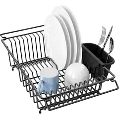 undefined - Escurridor De Platos Grande Simple Houseware Negro Con Soporte Utensilios