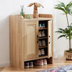 undefined - Zapatero de Madera con Puertas de Ratán para Entrada y Dormitorio