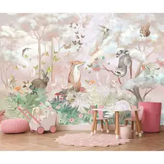 undefined - Papel Tapiz Infantil Safari Con Mariposas Y Zorros