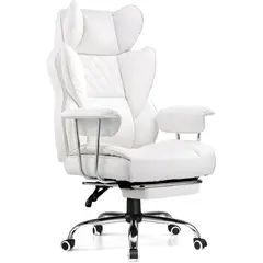 COMHOMA - Silla Ejecutiva Blanca con Reposapiés y Soporte Envolvente