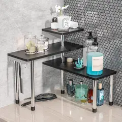 undefined - Organizador De Encimera De Bambú Negro De Tres Niveles Para Baño Y Cocina
