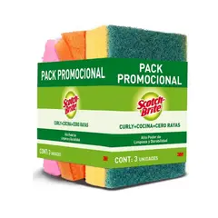 SCOTCH BRITE - Esponja Pack 1 Curly + 1 Cocina + 1 Cero Rayas