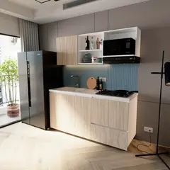 FIRPLAK - Cocina Integral 1.80 Metros Agata Con Mesón Granito Perla 180x60cm Muebles Rh Blanco y Soder - Instalable Izquierda O Derecha