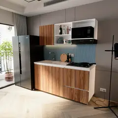 FIRPLAK - Cocina Integral 1.80 Metros Agata Con Mesón Granito Perla 180x60cm Muebles Rh Blanco y Soder - Instalable Izquierda O Derecha