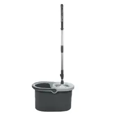 ESTRA - Mopa Trapero Microfibra con Mango Plástico y Balde Centrifugador 10 Litros Gris