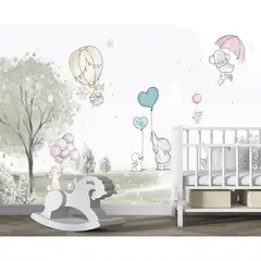undefined - Papel Tapiz Eierme De Elefante Y Conejo Para Cuarto De Bebé