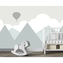 undefined - Papel Tapiz Infantil Caricatura Globo Aerostático Montañas