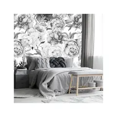 undefined - Papel Tapiz Floral De Peonías Grises