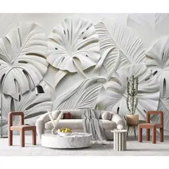 undefined - Papel Tapiz YQWDMX De Plantas 3D Para Sala De Estar Durable Y Colorido