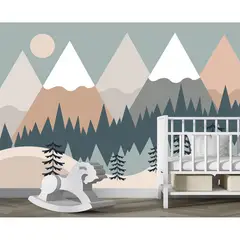 undefined - Papel Tapiz Infantil Eierme Diseño Montañas Y Bosque Para Cuarto De Bebé