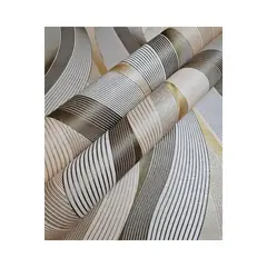 undefined - Papel Tapiz 3D De Rayas Onduladas Beige En Relieve