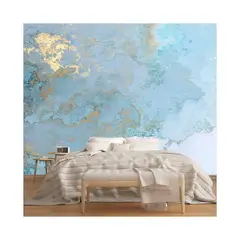 undefined - Papel Tapiz Abstracto De Mármol Azul Y Dorado De Seda Para Pared