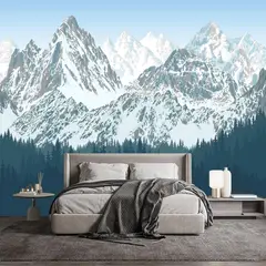 undefined - Papel Tapiz De Tela Con Montañas Y Cielo Azul