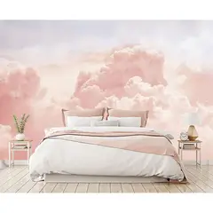 undefined - Papel Tapiz Eierme de Nubes Rosas para Dormitorio en Paneles de Tela