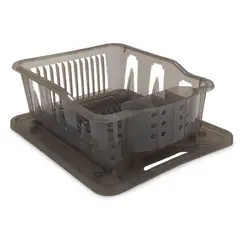 CASA BONITA - Escurridor de Platos Polipropileno con Bandeja Gris Traslucido 35x14x29 cm