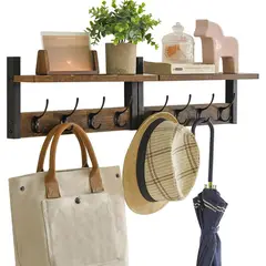 undefined - Perchero con Estante de Pared YMYNY en Madera Rústica con 8 Ganchos