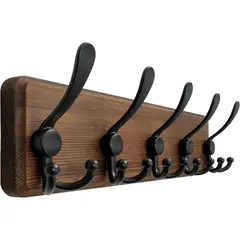 undefined - Perchero de Pared Dseap de Madera con 5 Ganchos Triples en Estilo Rústico