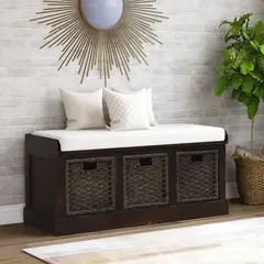 MERAX - Banco Rústico con Cestas Extraíbles y Cojín Acolchado para Almacenamiento