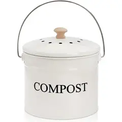 undefined - Cubo de Compost Metálico Blanco con Filtro Antiodor y Diseño Minimalista