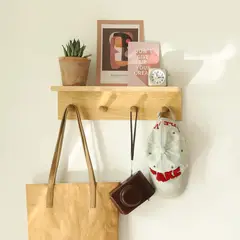 undefined - Perchero De Pared XAOHOME Con Estante Flotante De Madera Y Cuatro Ganchos