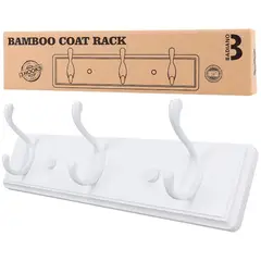 undefined - Perchero Badiano De Pared De Madera Bambú Con Tres Ganchos Dobles Resistentes