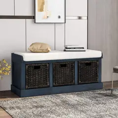MERAX - Banco Negro de Madera con Cojín y Compartimento Abatible para Entrada