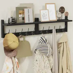 undefined - Perchero De Pared Ambird Extra Largo Con Estante Y Diez Ganchos De Madera