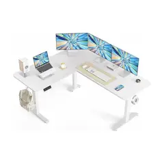 undefined - Escritorio Eléctrico BANTI Blanco en Forma de L con Altura Ajustable