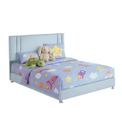 EKONOMODO COLOMBIA - Base Cama con Espaldar + Colchon Semidoble Infantil Lupe 120x190x130 Azul Cielo