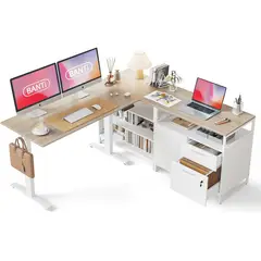 undefined - Escritorio BANTI Ejecutivo en L con Altura Ajustable y Archivador Integrado