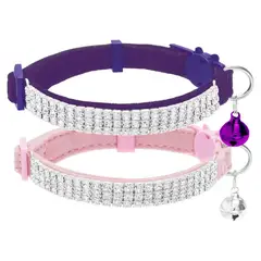 undefined - Collares Gato EXPAWLORER Terciopelo Suave Ajustables con Diamantes de Imitación y Campana
