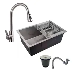GRIFOS CENTER - Combo Lavaplatos 60*45Cm+Grif Extraible Satin+Accesorios