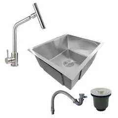 GRIFOS CENTER - Combo Lavaplatos 51*45cm+griferia Acqua Plateada+accesorios