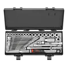 FORCE - Juego de Copas 36 Piezas mm 6 Puntos Cdt 3/8" y Llaves Corona Fija con Estuche 3361