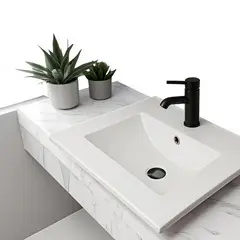 CCOL - Combo Lavamanos Placa De 50X46 Cm Blanco+Grifería Mezclador Negra+Desague Push