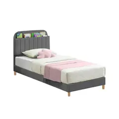 EKONOMODO COLOMBIA - Base Cama con Espaldar + Colchon 1 Pillow Sencillo Infantil Fenix 100x190x115 Gris Plomo