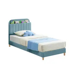 EKONOMODO COLOMBIA - Base Cama con Espaldar + Colchon 1 Pillow Sencillo Infantil Fenix 100x190x115 Azul Claro