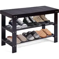 COSTWAY - Zapatero de Bambú Negro con Tres Niveles para Entrada Moderna